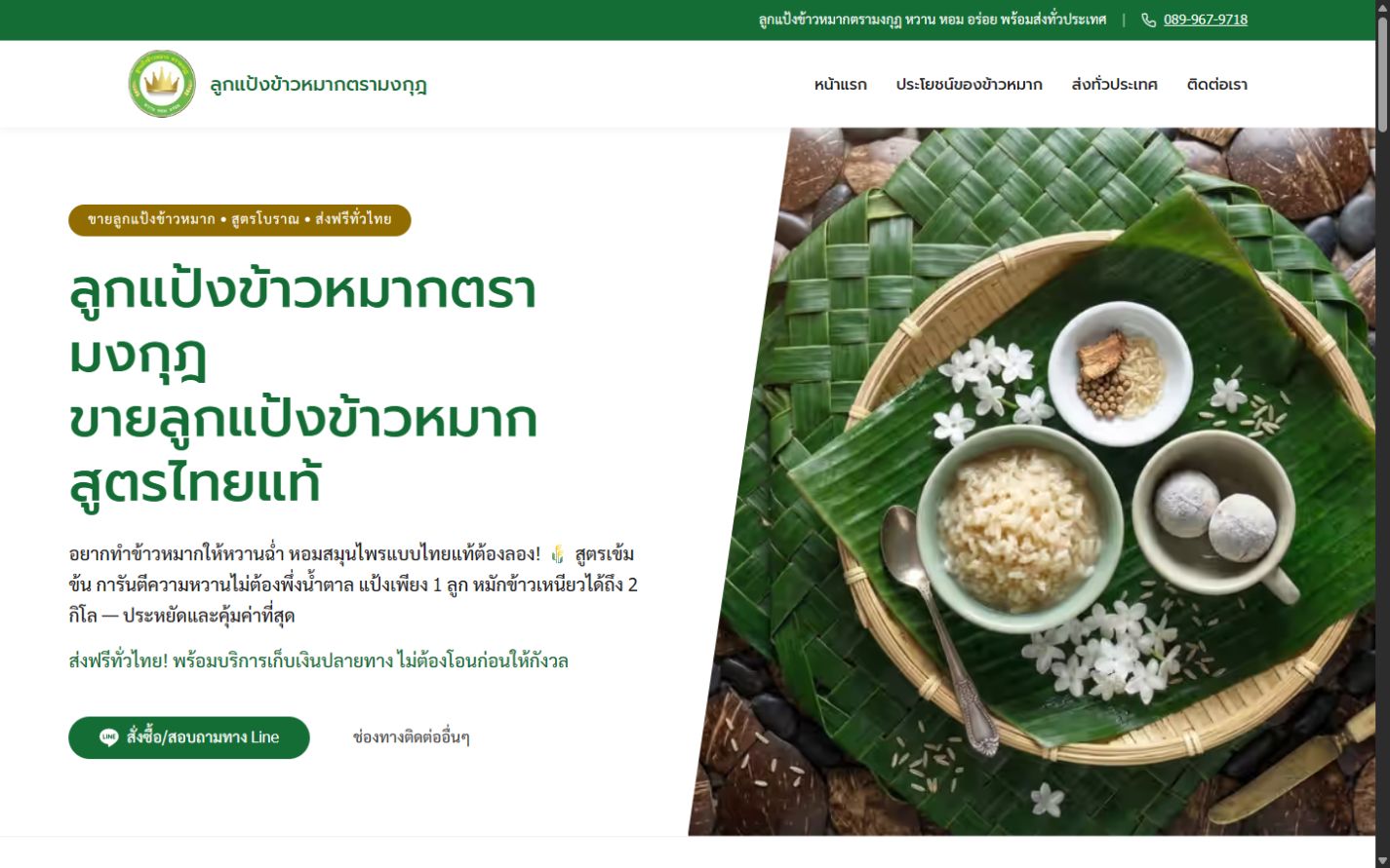 ผลงานเว็บไซต์ ลูกแป้งข้าวหมาก บนคอมพิวเตอร์